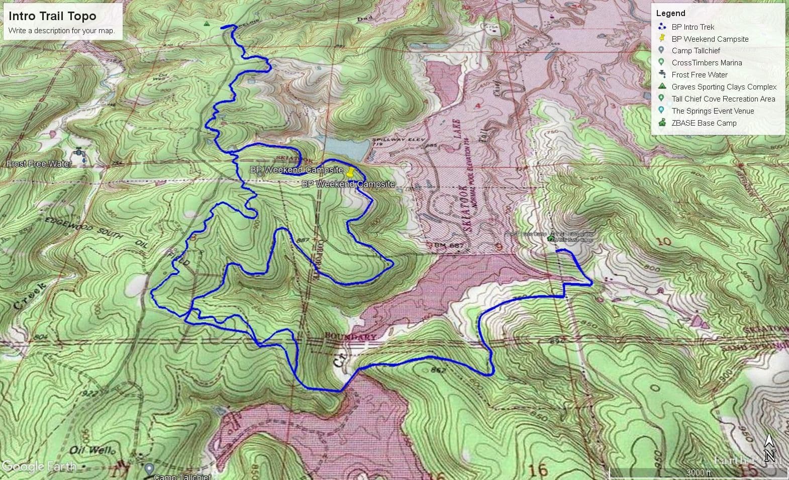 Topographic map of the ZBase introductory backpacking trail